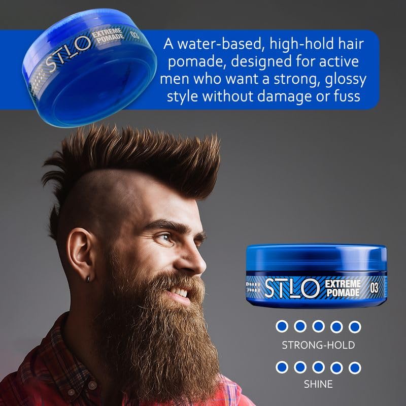 STLO Extreme Pomade suitable for all hair types, showcasing adaptable hold