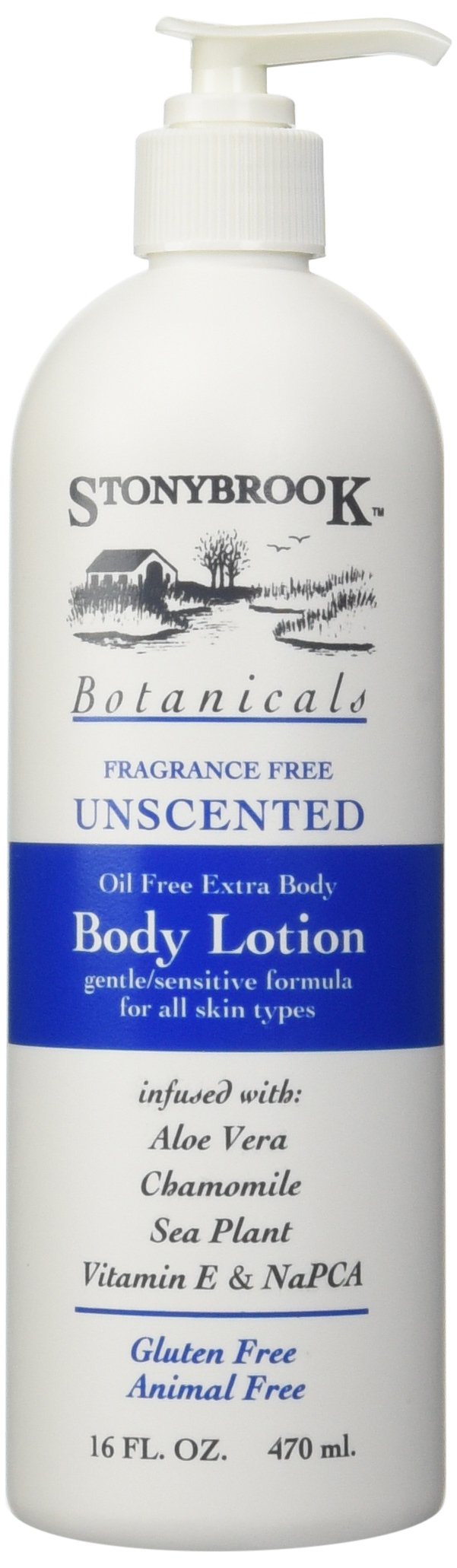 Stony Brook Unscented Body Lotion 16oz bottle for fragrance-free daily hydration.