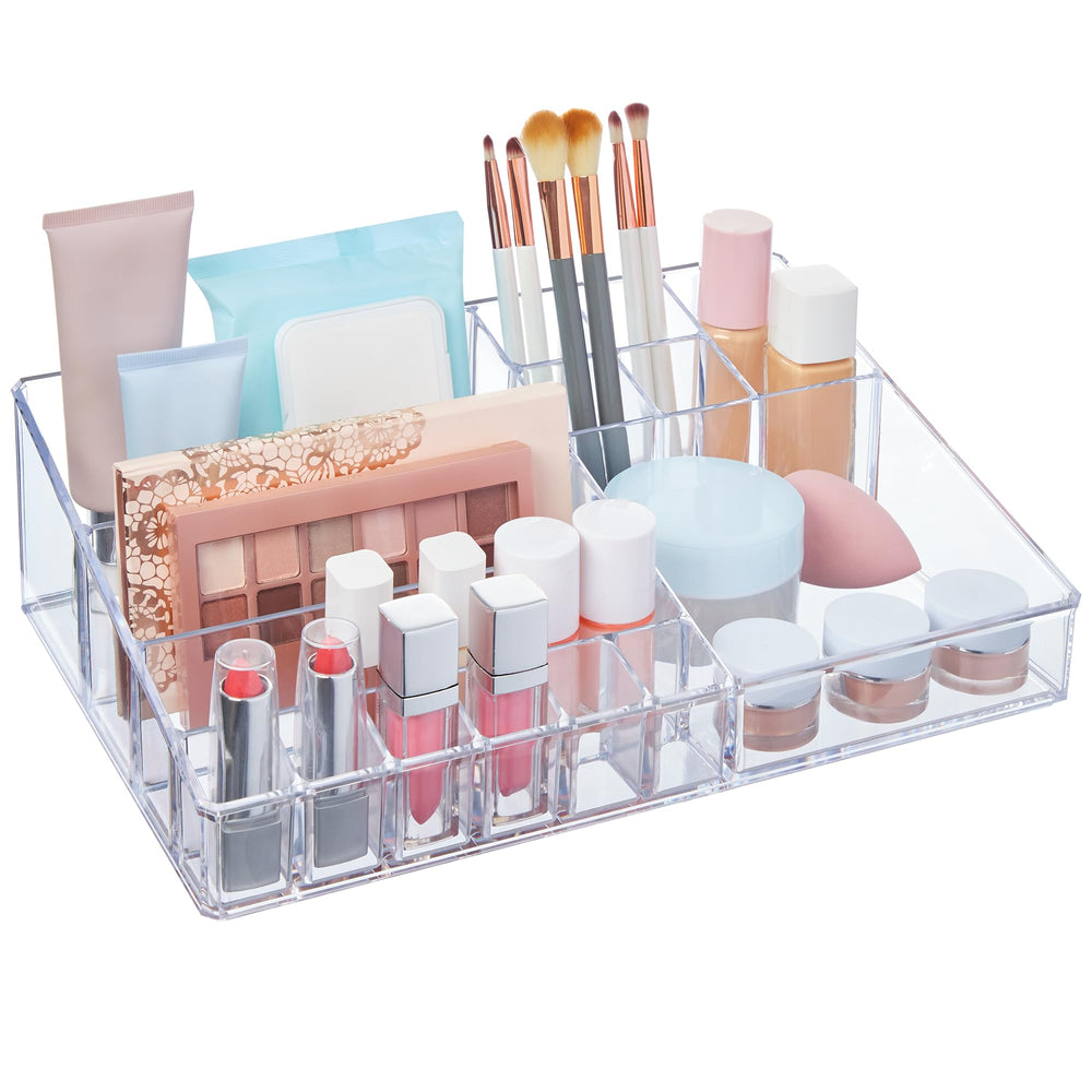 STORi Audrey clear vanity organizer with 15 compartments for easy makeup storage