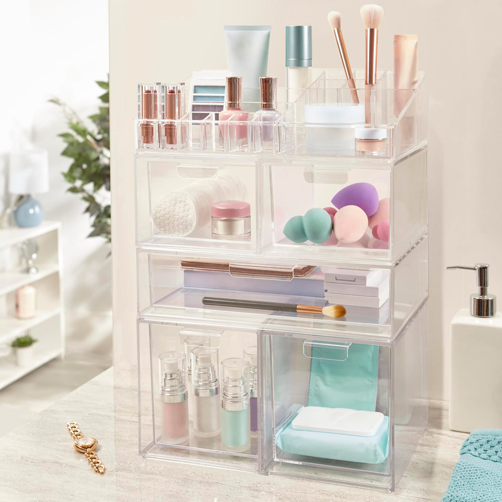 STORi Audrey stack-on drawers compatible organizer to create modular vanity setup