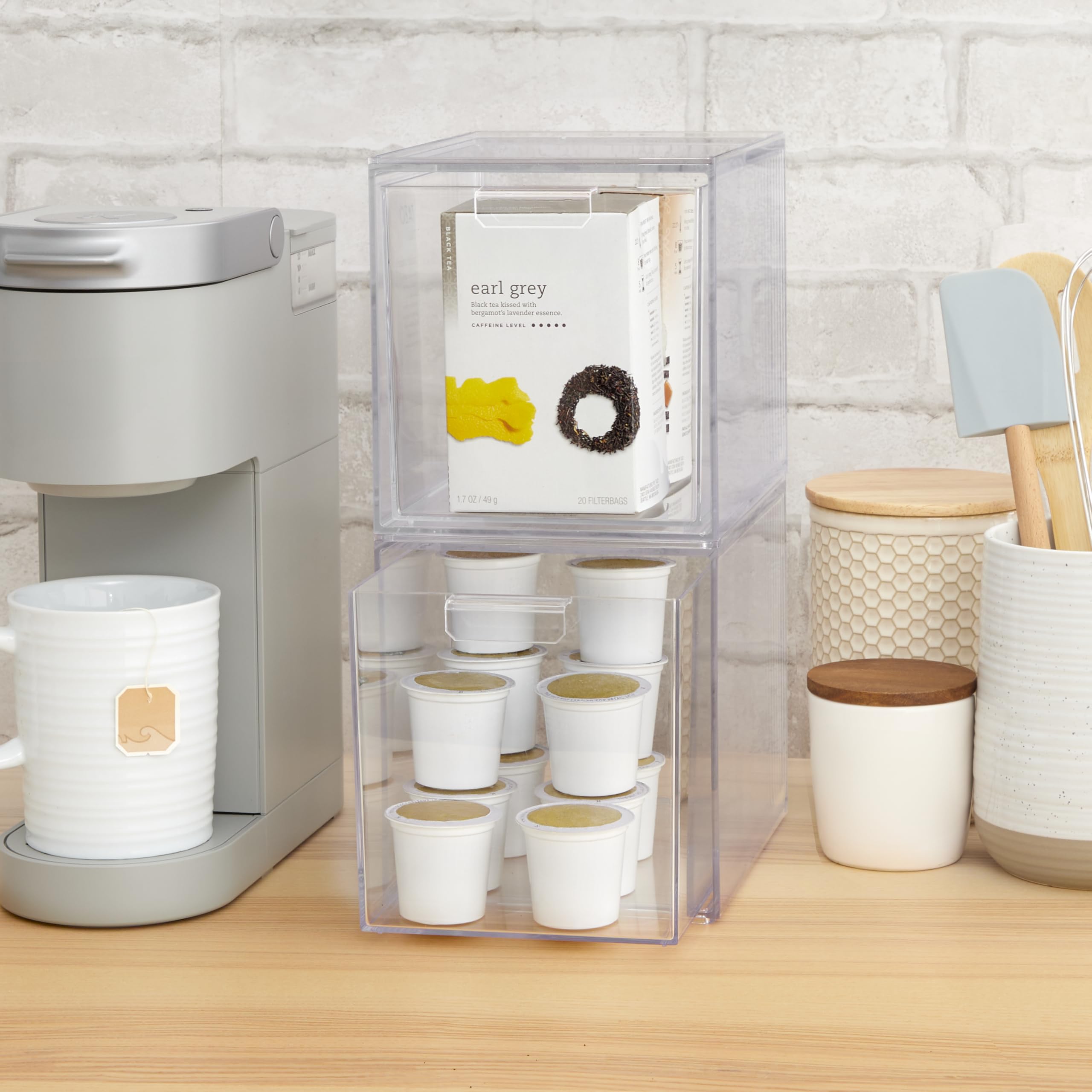 STORi Audrey Stackable Bin stores kitchen utensils neatly for easy reach.