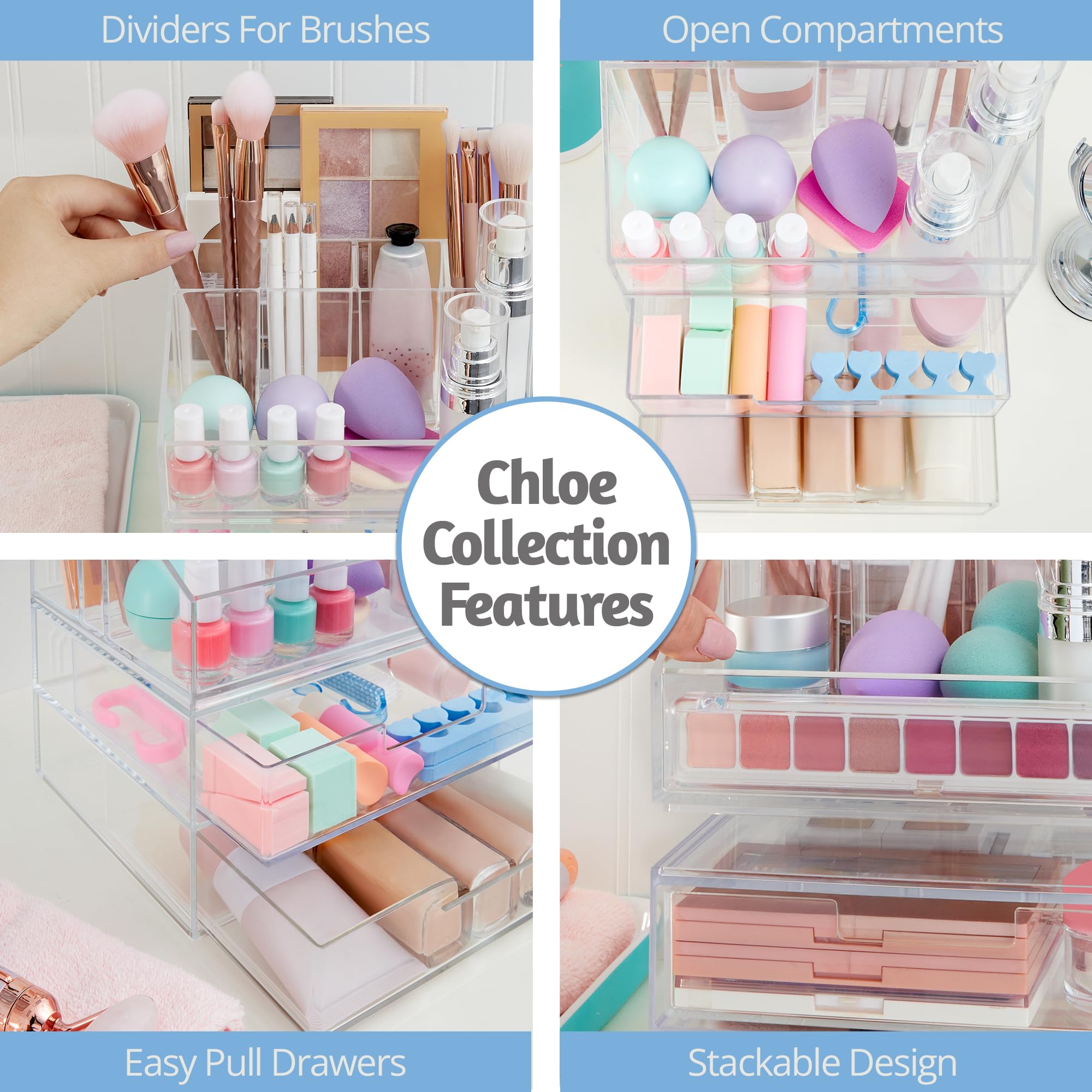 STORi Chloe drawer compartments designed for cosmetics and beauty tools.