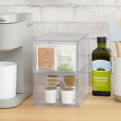 STORi Audrey clear bins show contents at a glance for quick makeup selection.