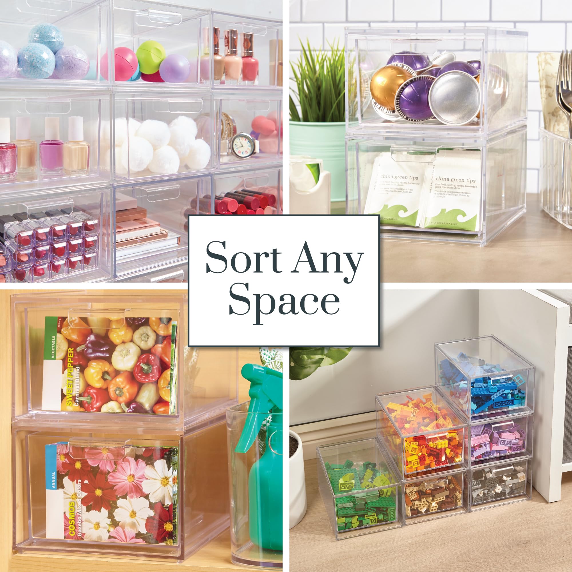 STORi Audrey BPA-free clear plastic promotes easy-clean maintenance in bathrooms.