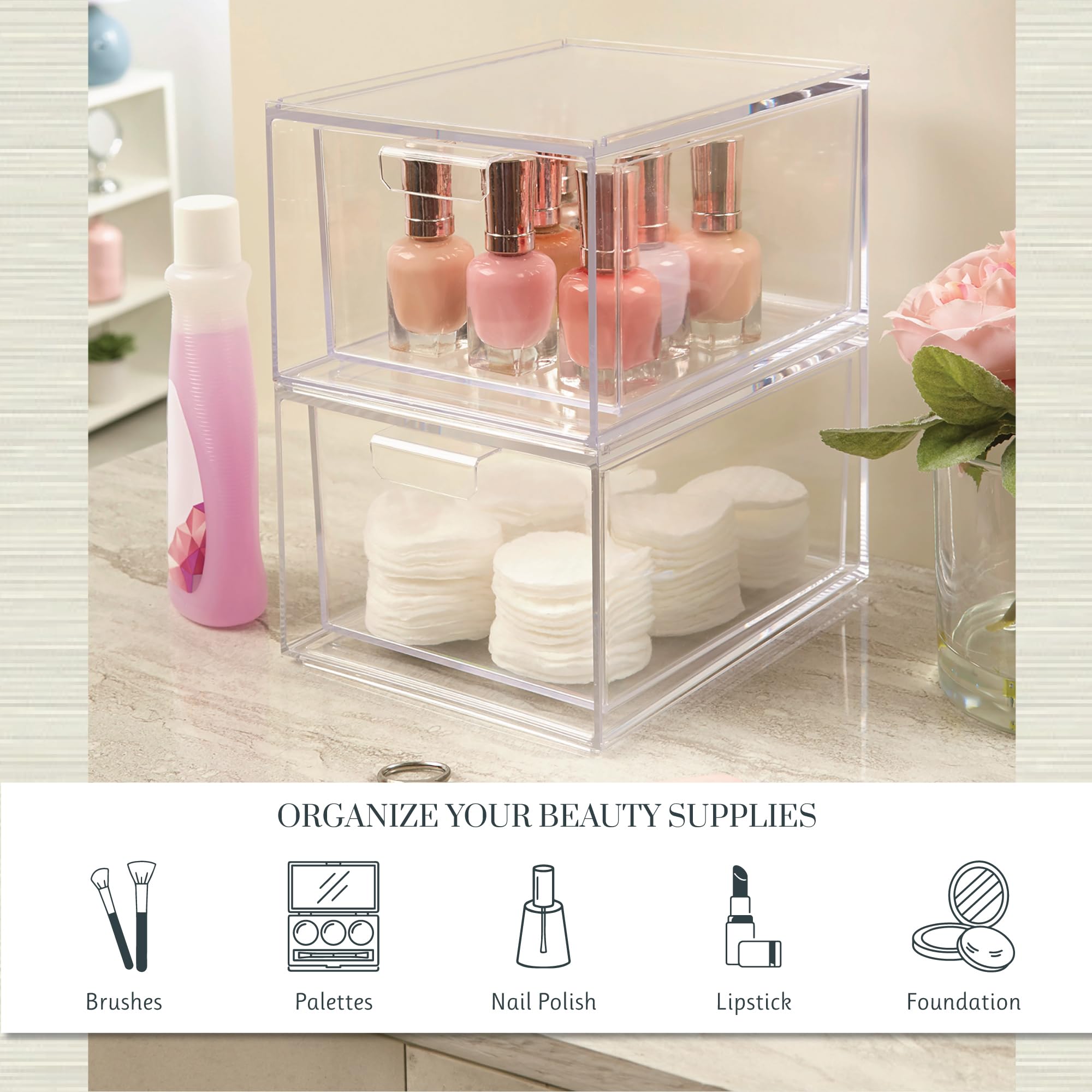 STORi Audrey stackable design saves countertop and drawer space in kitchens and offices.