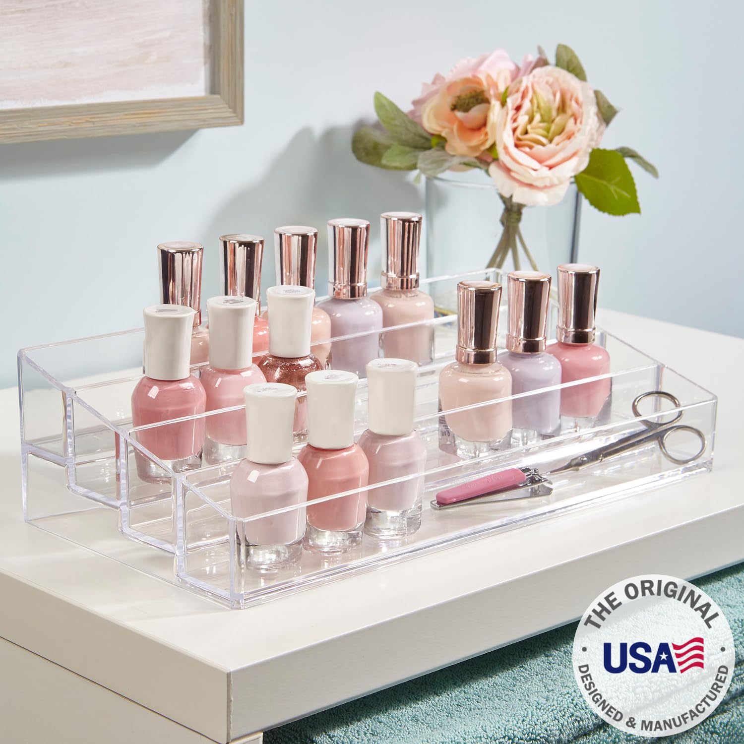 STORi nail-polish holder front view highlights four tiers for maximizing countertop space.