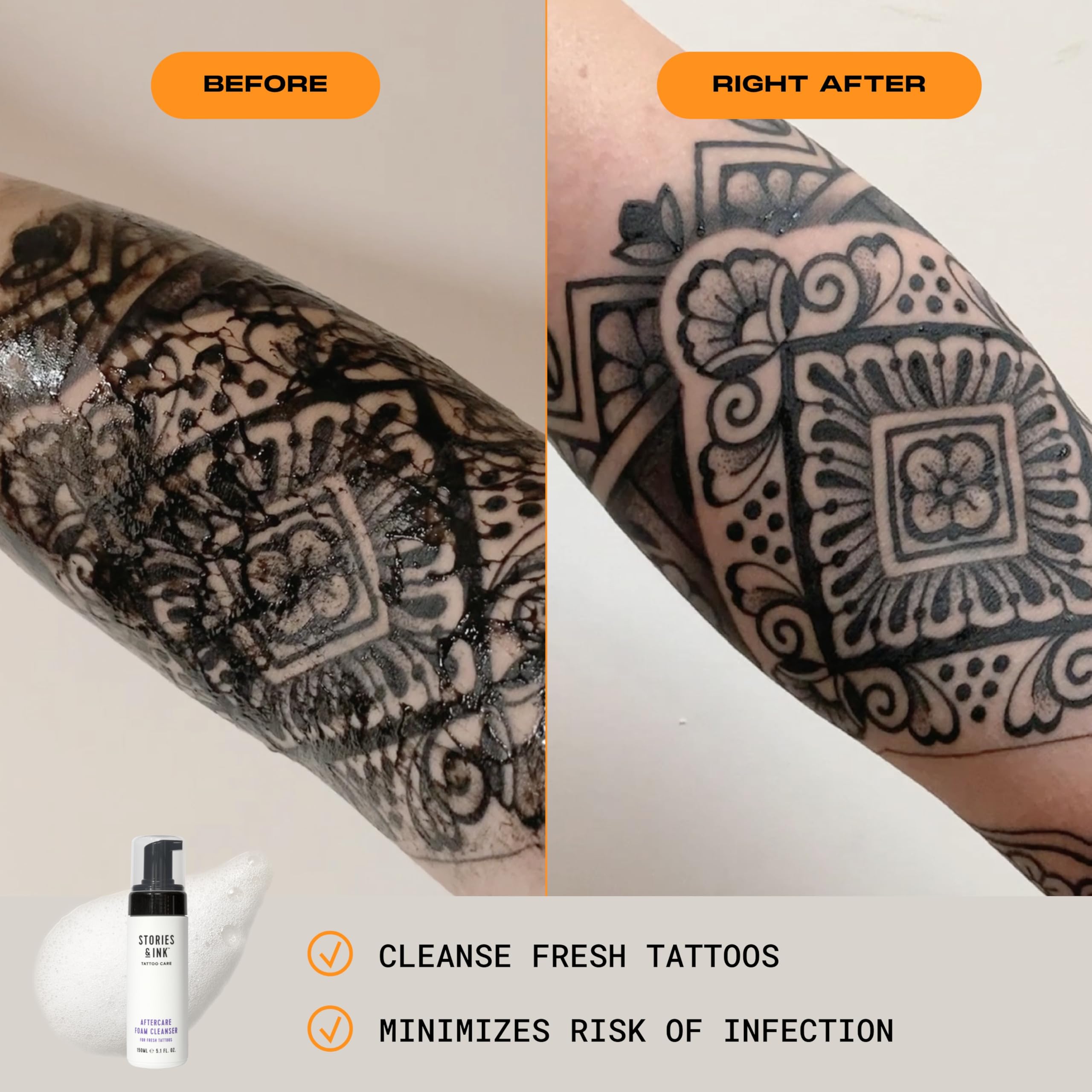 Stories & Ink air-dry after cleansing closeup supports tattoo healing routine