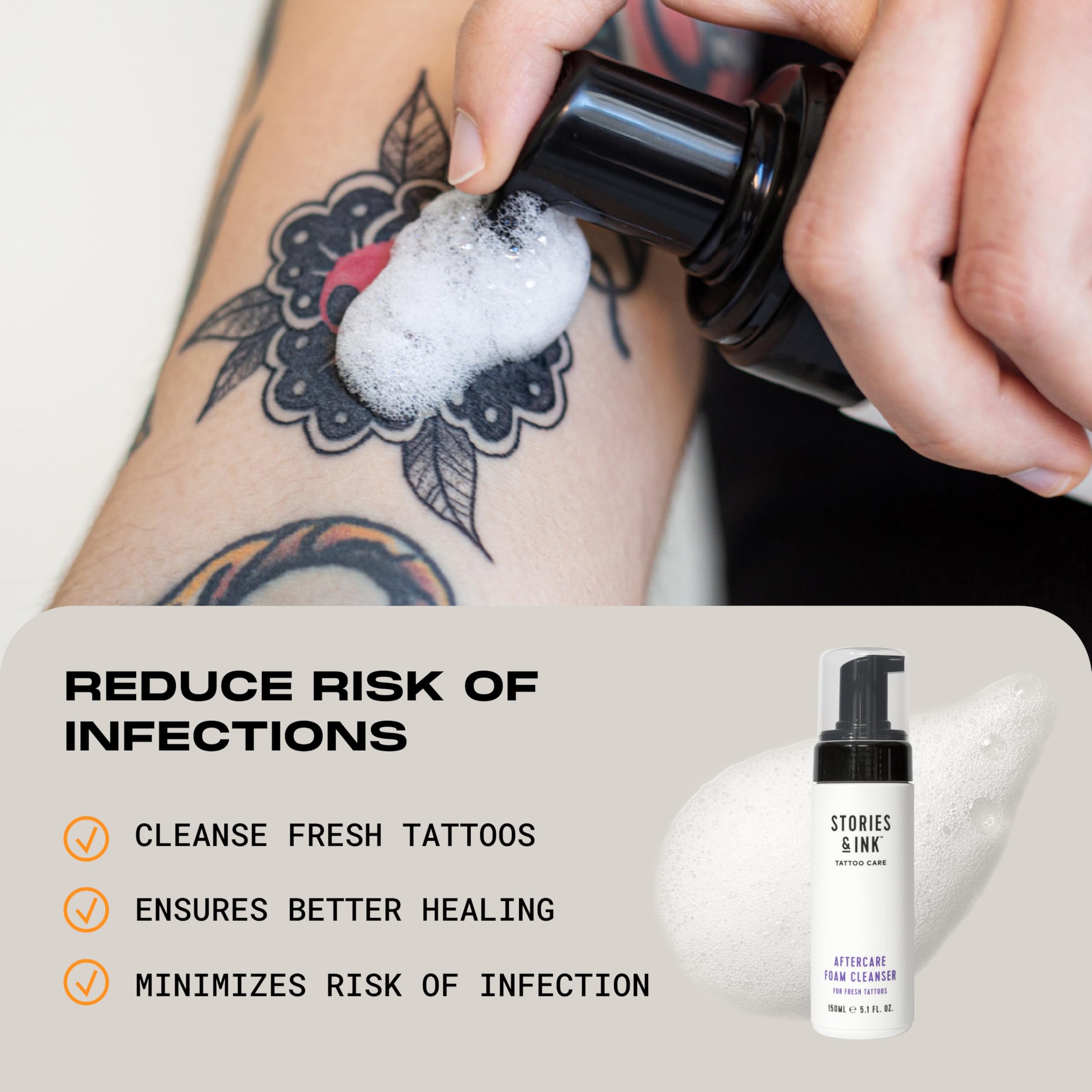 Stories & Ink label closeup highlights fragrance-free sulfate-free formulation for sensitive skin