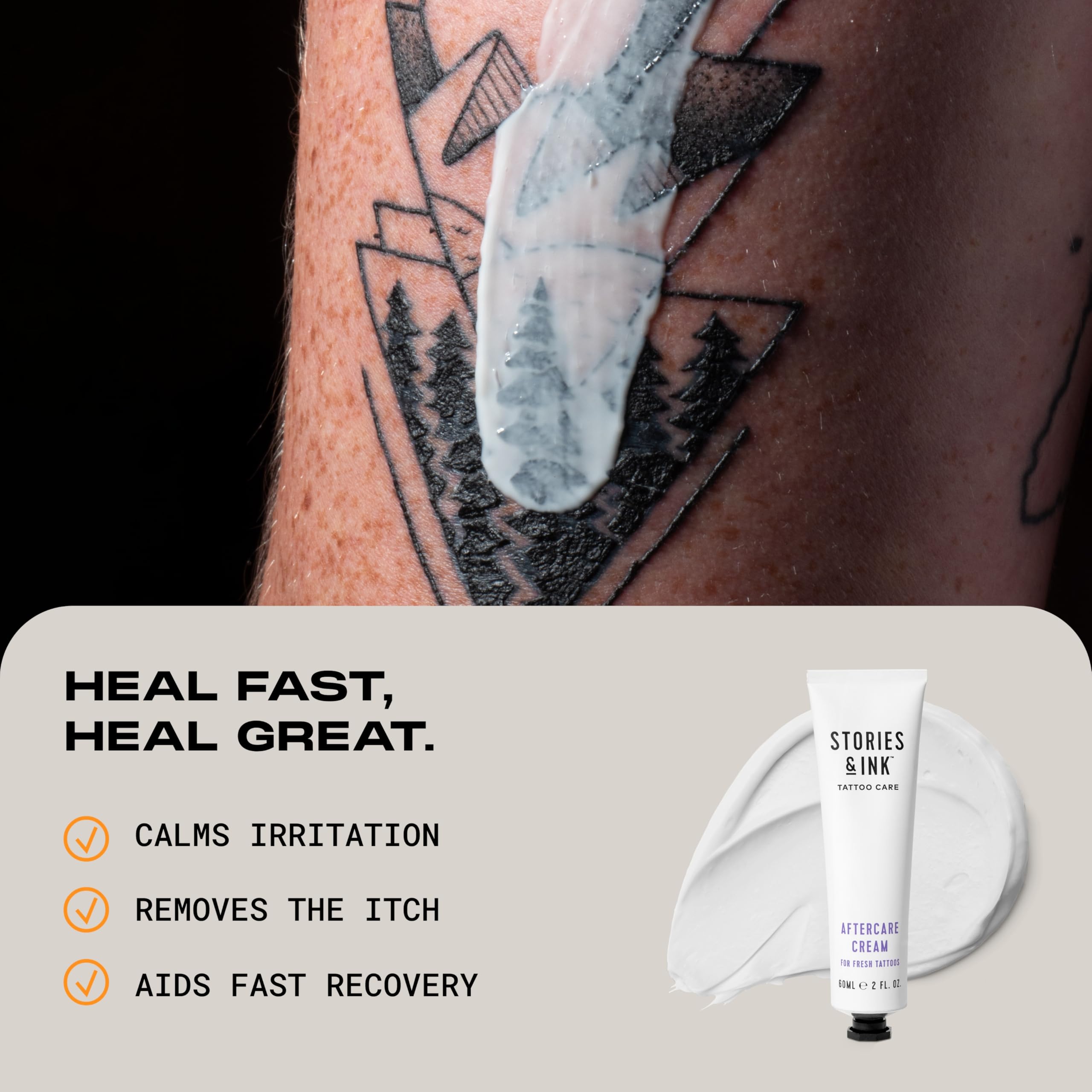 Stories & Ink aftercare application on fresh tattoo reduces redness and discomfort.
