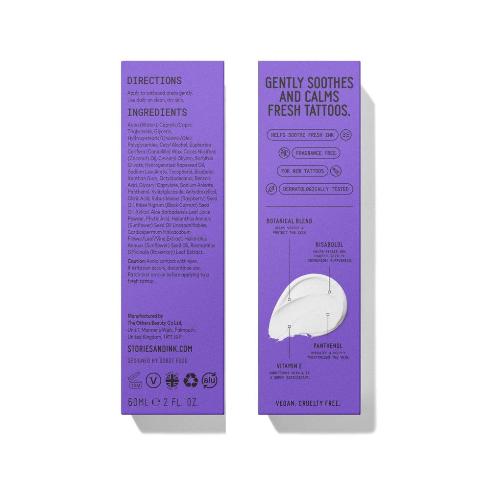 Stories & Ink packaging showcases a compact 60 ml size for daily use.
