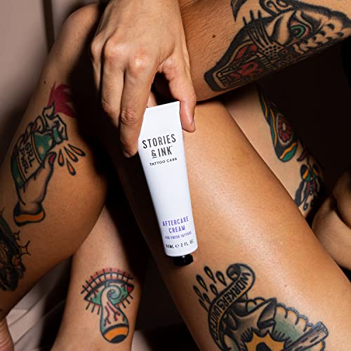 Stories & Ink fragrance-free label shown for sensitive-area skin care.