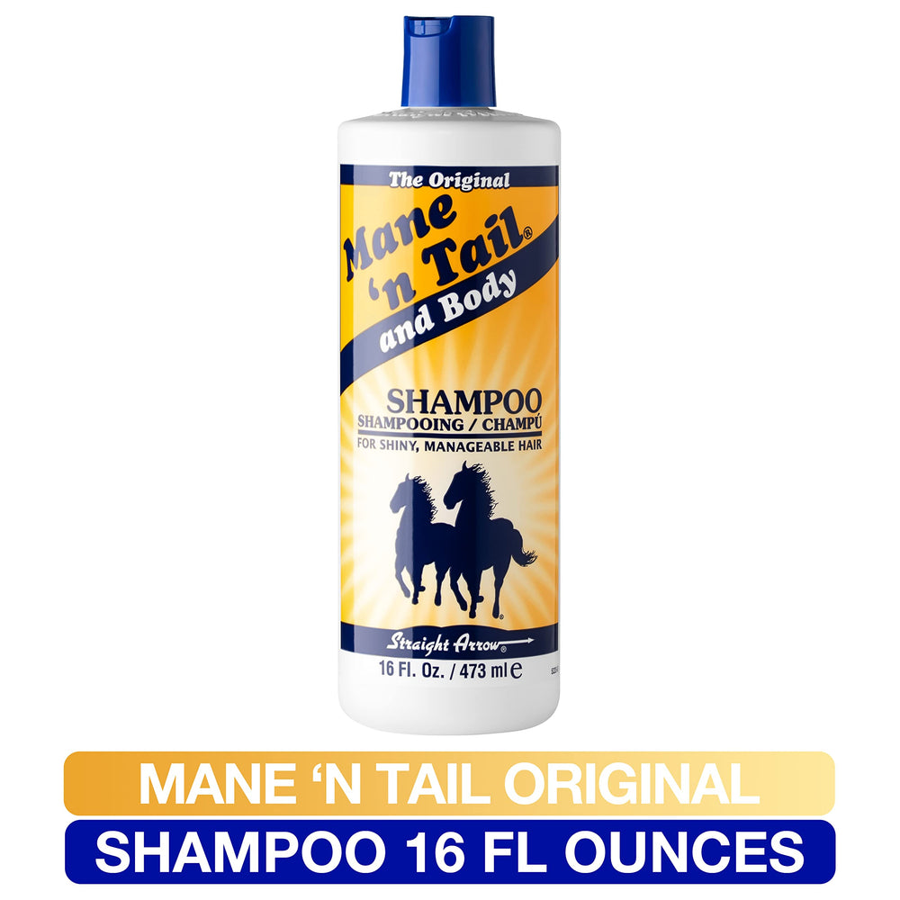 Packaging image of Straight Arrow Mane N Tail Shampoo highlighting premium design