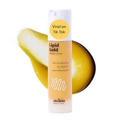 Stratia Lipid Gold cream jar showcases hydrating texture for daily barrier support.