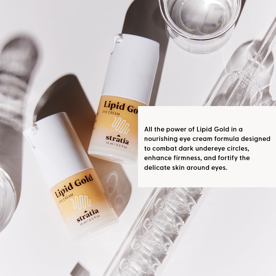 Stratia Lipid Gold Eye Cream peptides action suggests firming of fine lines