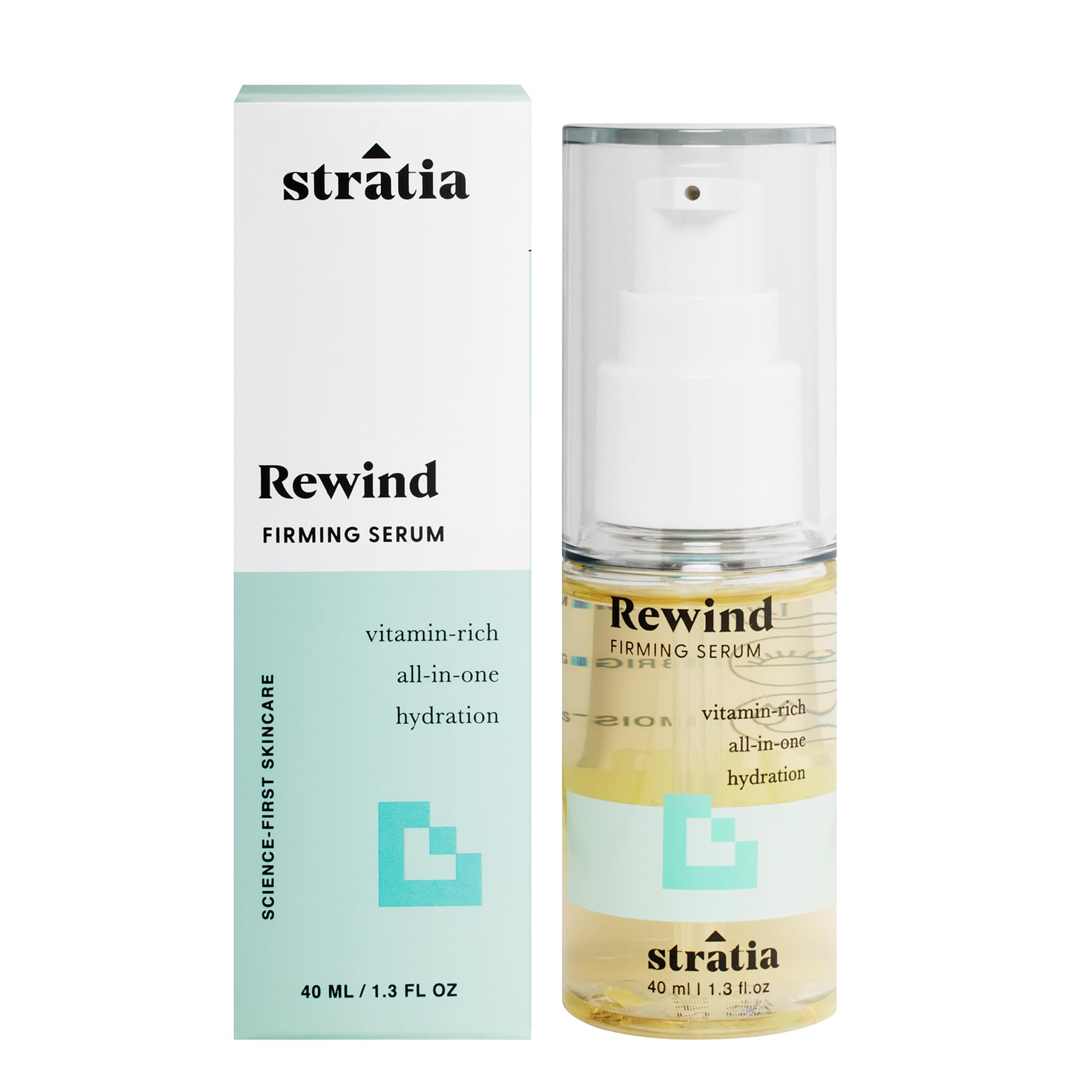 Stratia Rewind serum bottle ready for daily hydration and firming routine