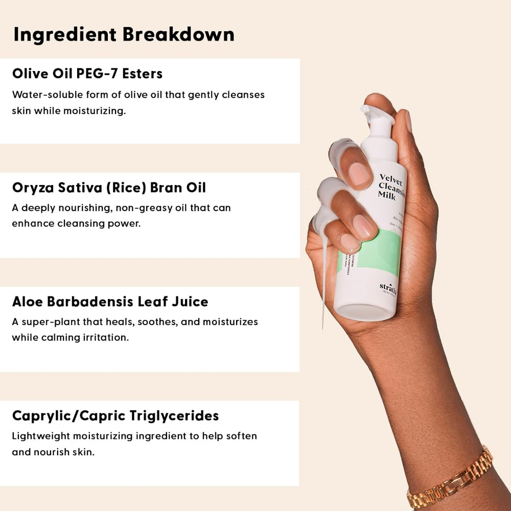 Stratia Velvet Cleansing Milk makeup removal action demonstrates a gentle cleanse without harsh rubbing.