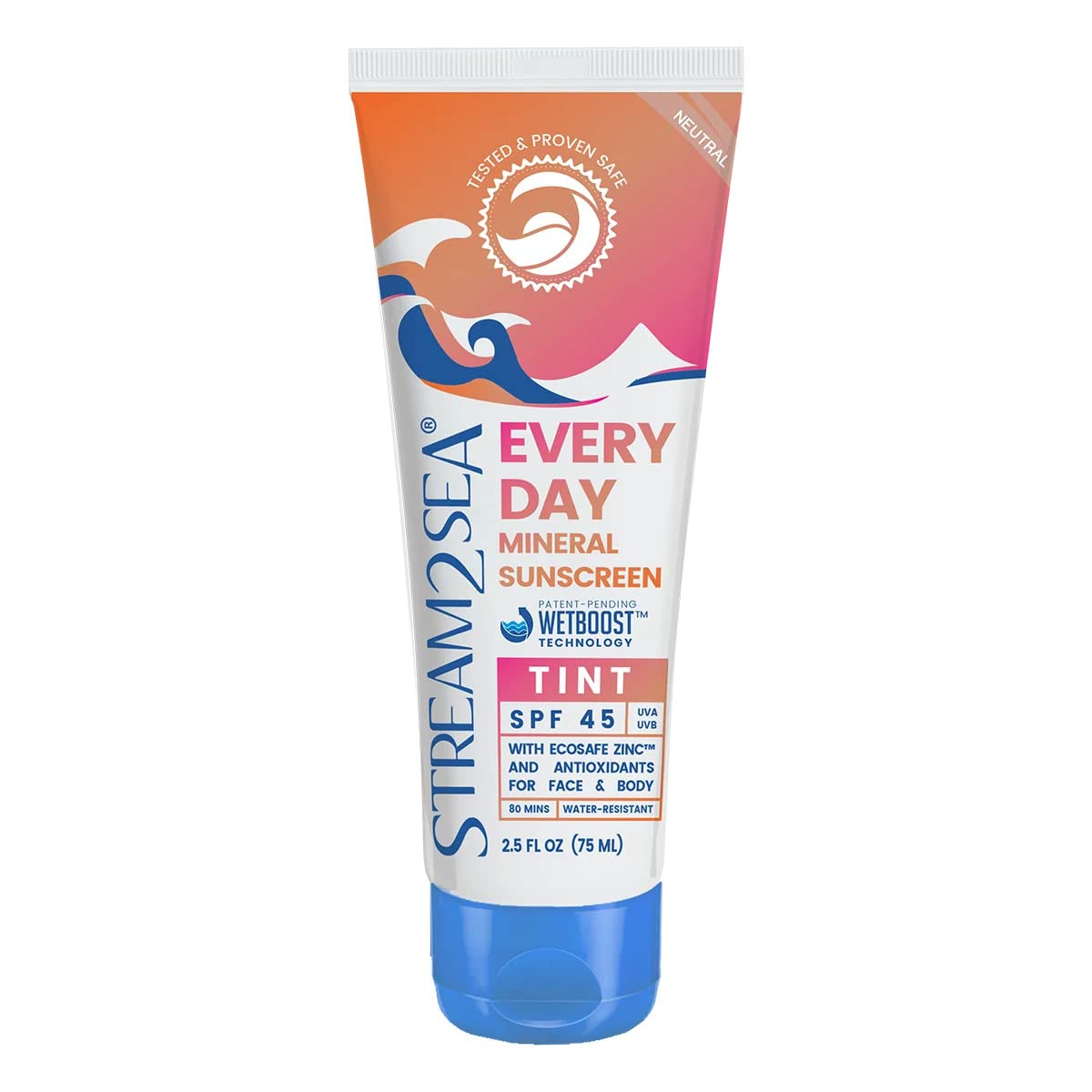 STREAM 2 SEA SPF 45 Every Day Tint bottle shows reef-safe mineral protection.