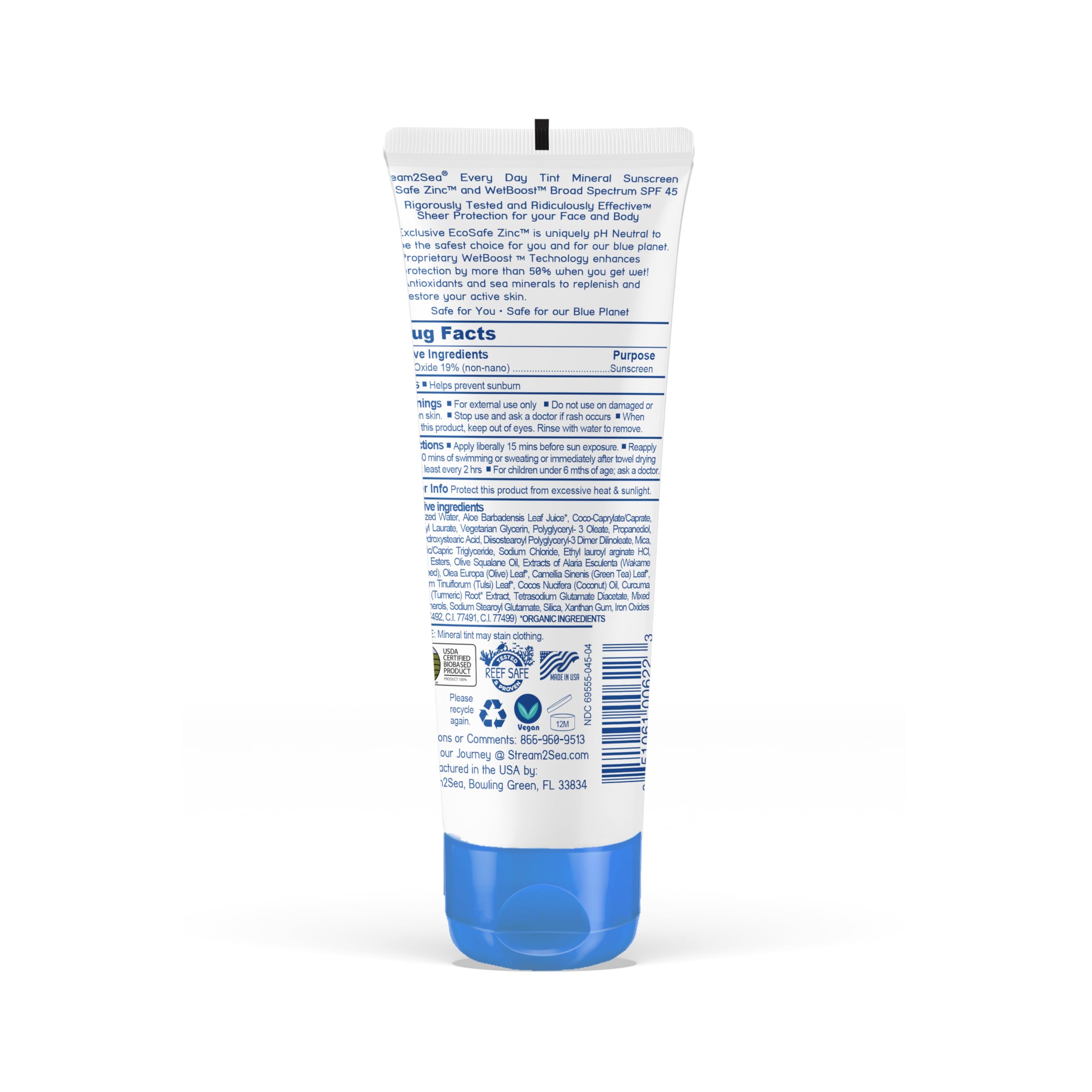 STREAM 2 SEA SPF 45 tint swatch demonstrates natural, sheer coverage.