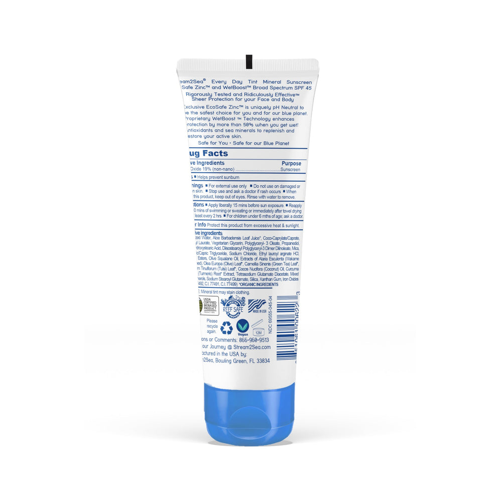 STREAM 2 SEA SPF 45 tint swatch demonstrates natural, sheer coverage.