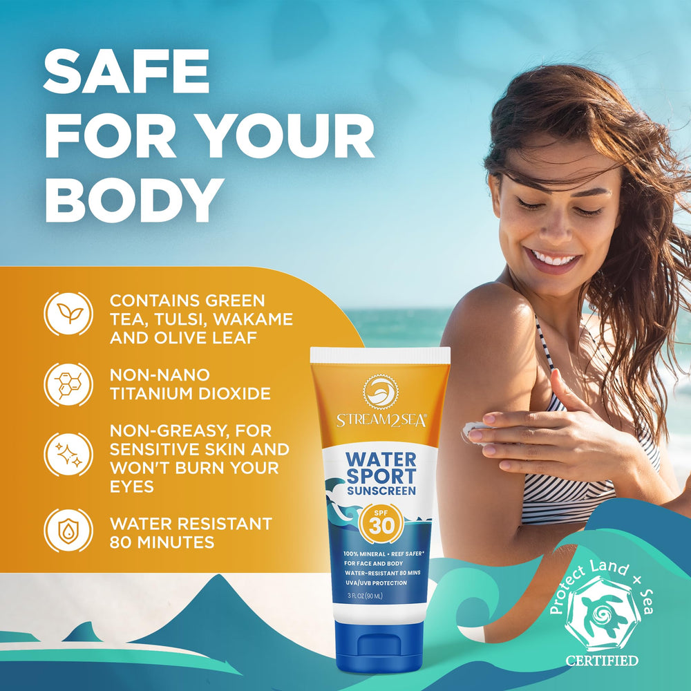 STREAM 2 SEA reef-safe sunscreen designed for sensitive skin, great for daily protection.