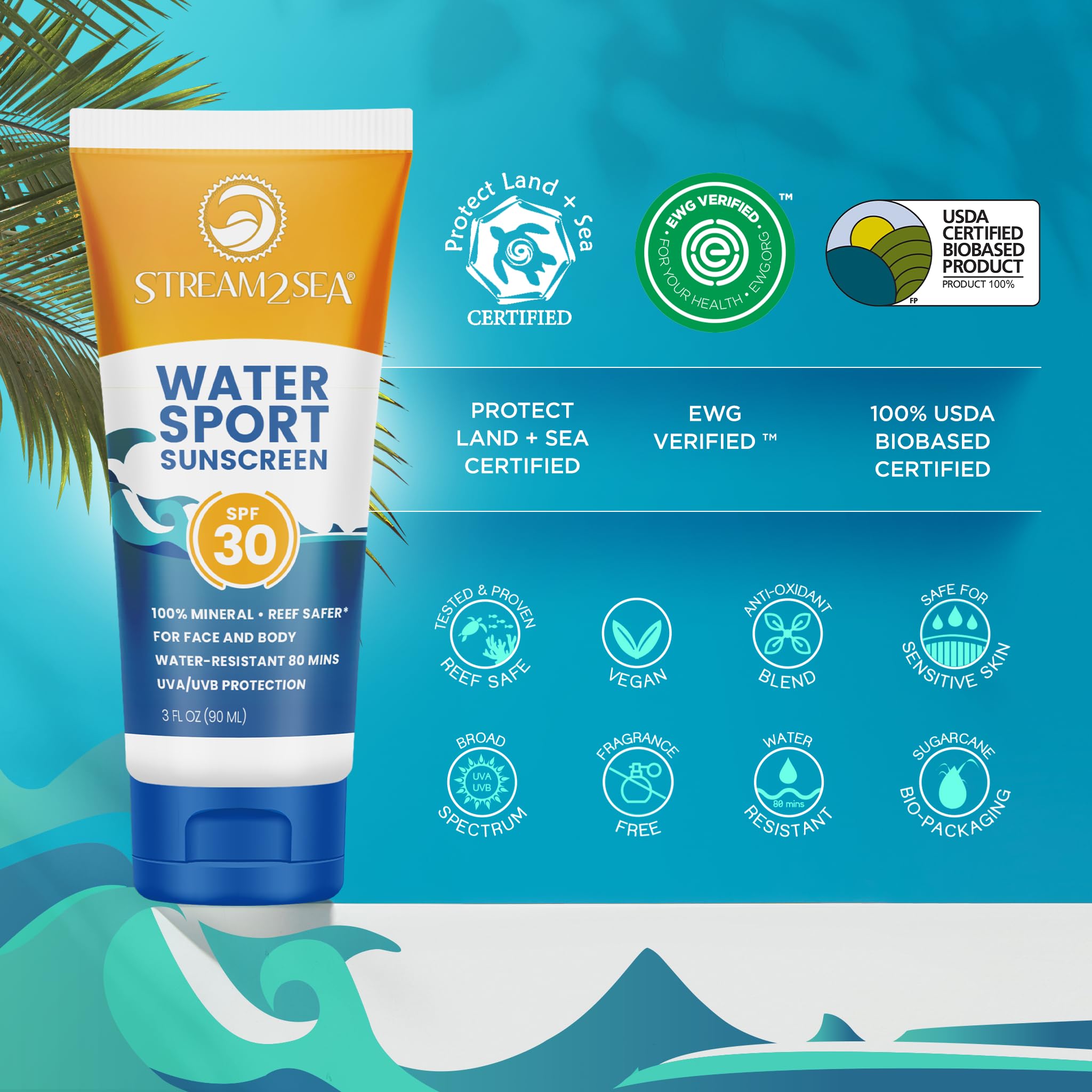 STREAM 2 SEA sunscreen water-resistant up to 80 minutes ideal for active days.