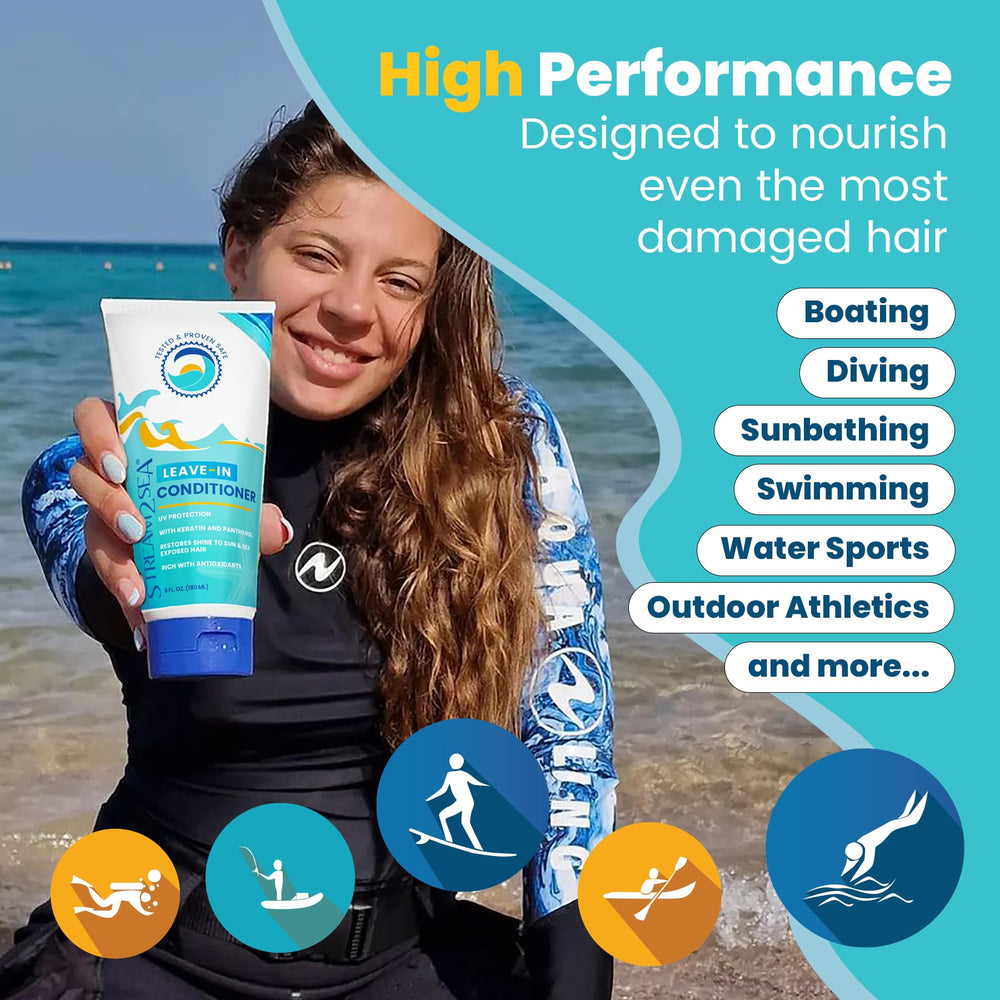 Stream2Sea leave-in conditioner glossy-hair close-up demonstrates lightweight hydration.