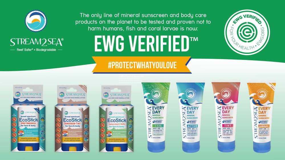 Stream2Sea packaging highlights biodegradable sugarcane resin tube for eco-friendly skincare.