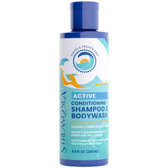 Stream2Sea swimmers shampoo bottle with reef-safe formula for ocean adventures.