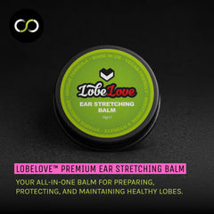 Stretch It balm label front highlighting vegan cruelty-free ear care