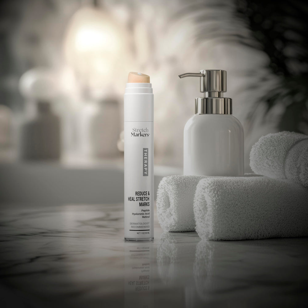 StretchMarkers Therapy applying cream to skin demonstrates daily use for smoother tone.