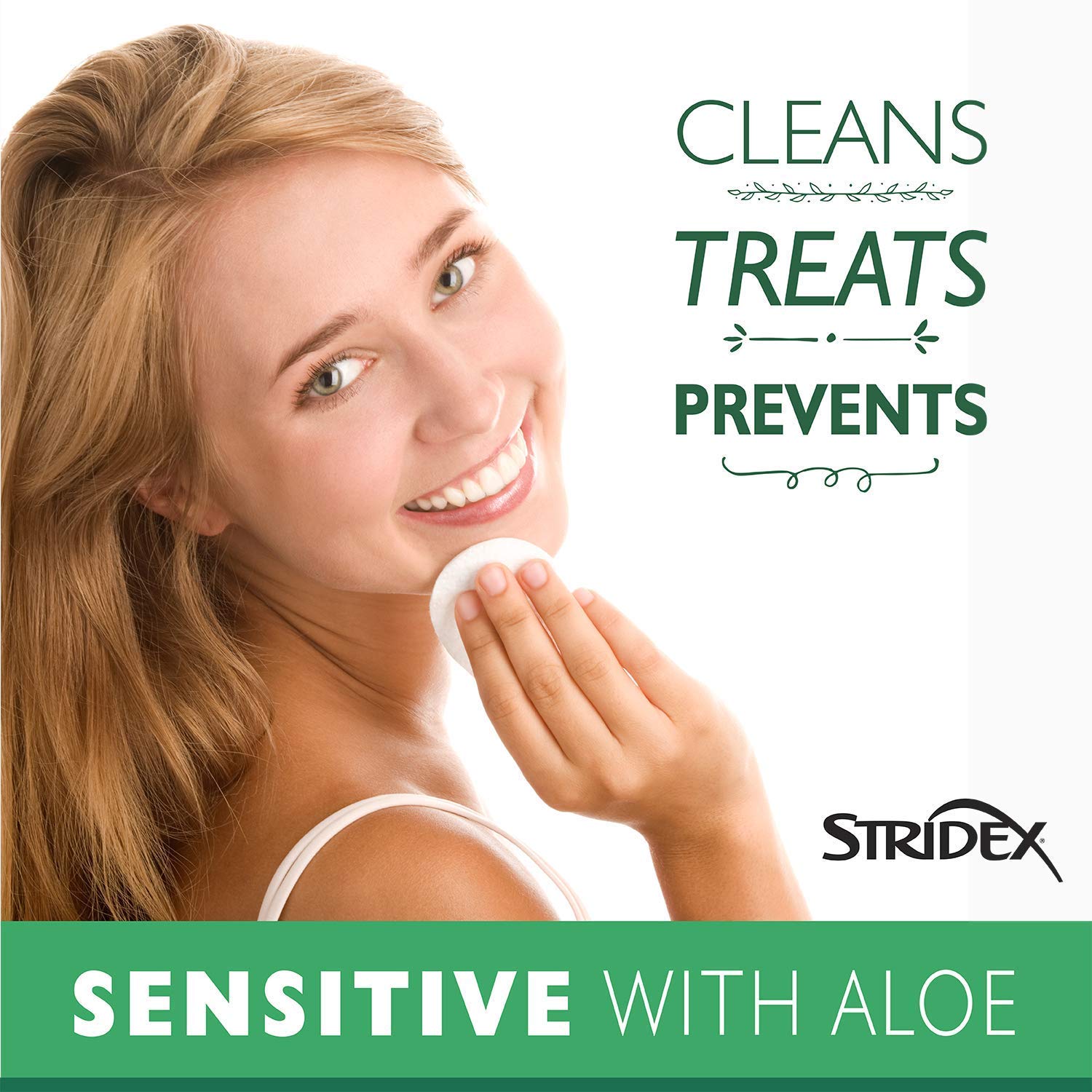Stridex Sensitive Pads morning-care routine image invites daily, mild acne management.