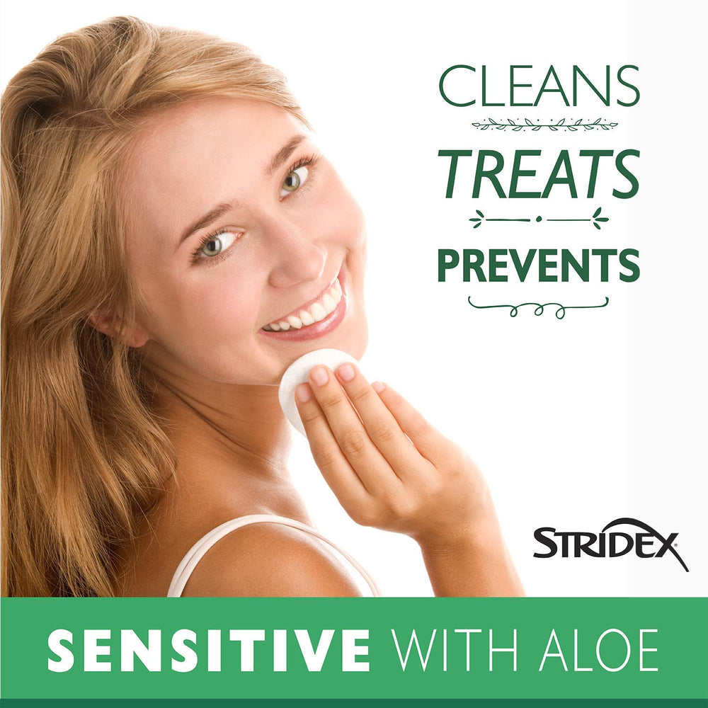 Stridex Sensitive Pads morning-care routine image invites daily, mild acne management.