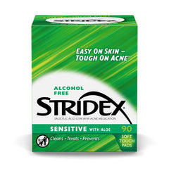 Stridex Sensitive Pads textured pad detail highlights alcohol-free cleansing action.