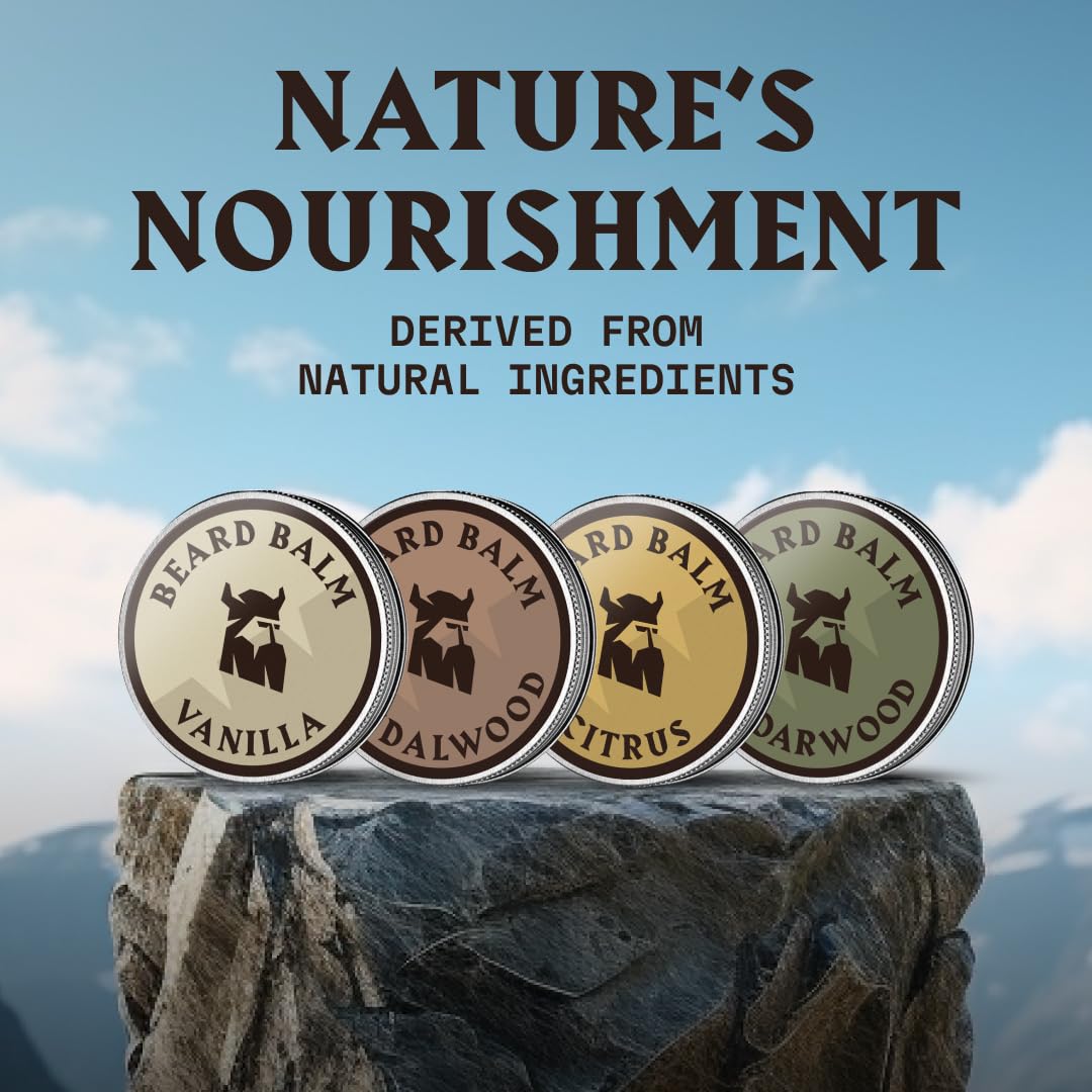 Striking Viking beard balm application demonstrates easy absorption without greasiness