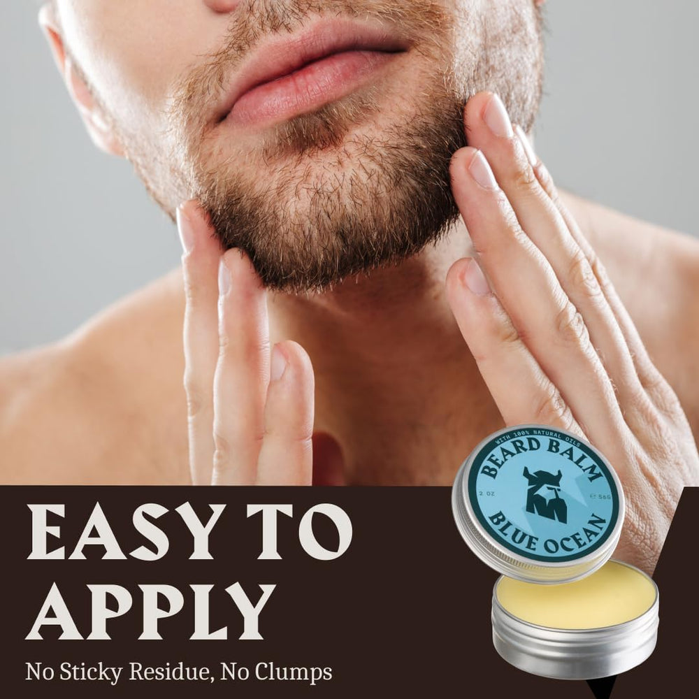 Striking Viking beard balm being applied with fingers for manageability