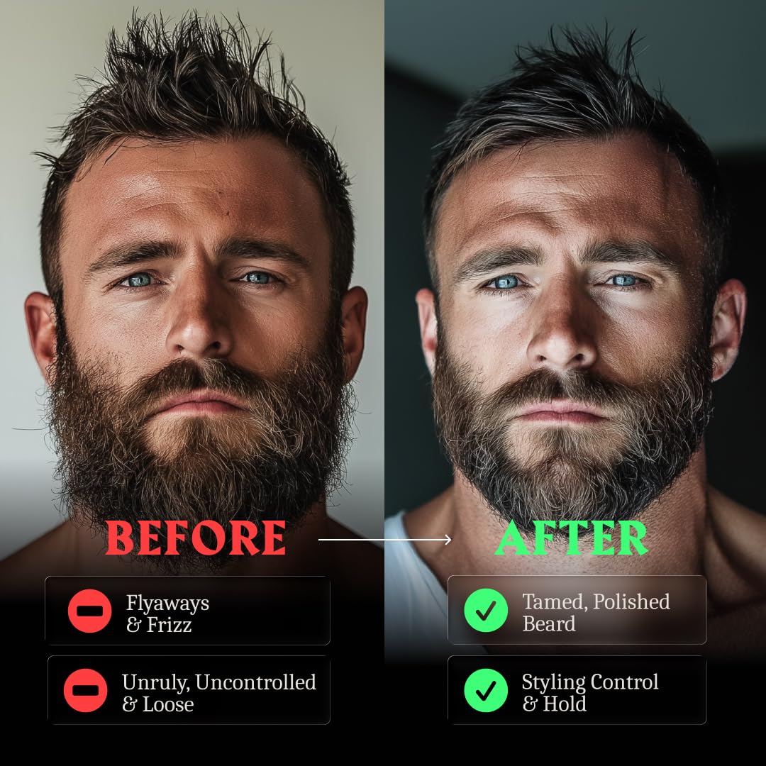 Striking Viking beard balm before and after smoother beard result