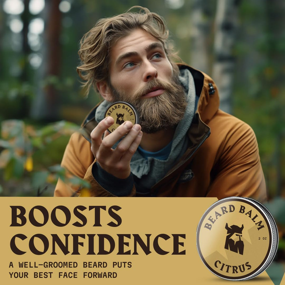 Fragancia cítrica revitalizante de Striking Viking Beard Balm para un aroma masculino.