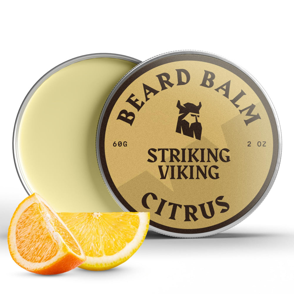 Striking Viking beard balm jar 2oz ready for daily beard conditioning