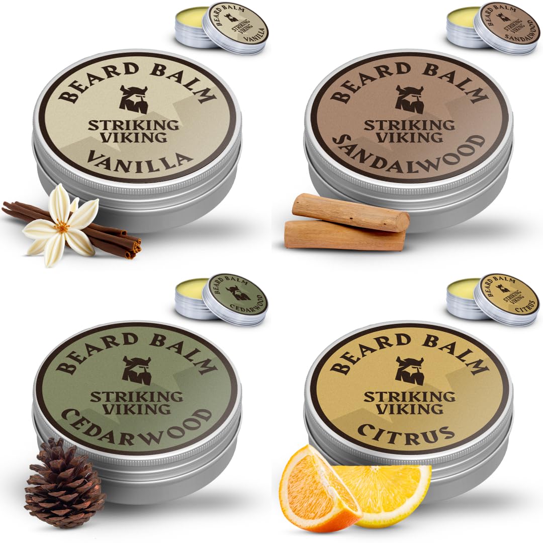 Striking Viking beard balm travel tin ready for on-the-go grooming