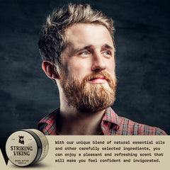 Striking Viking beard butter ingredients display highlights natural oils and vanilla