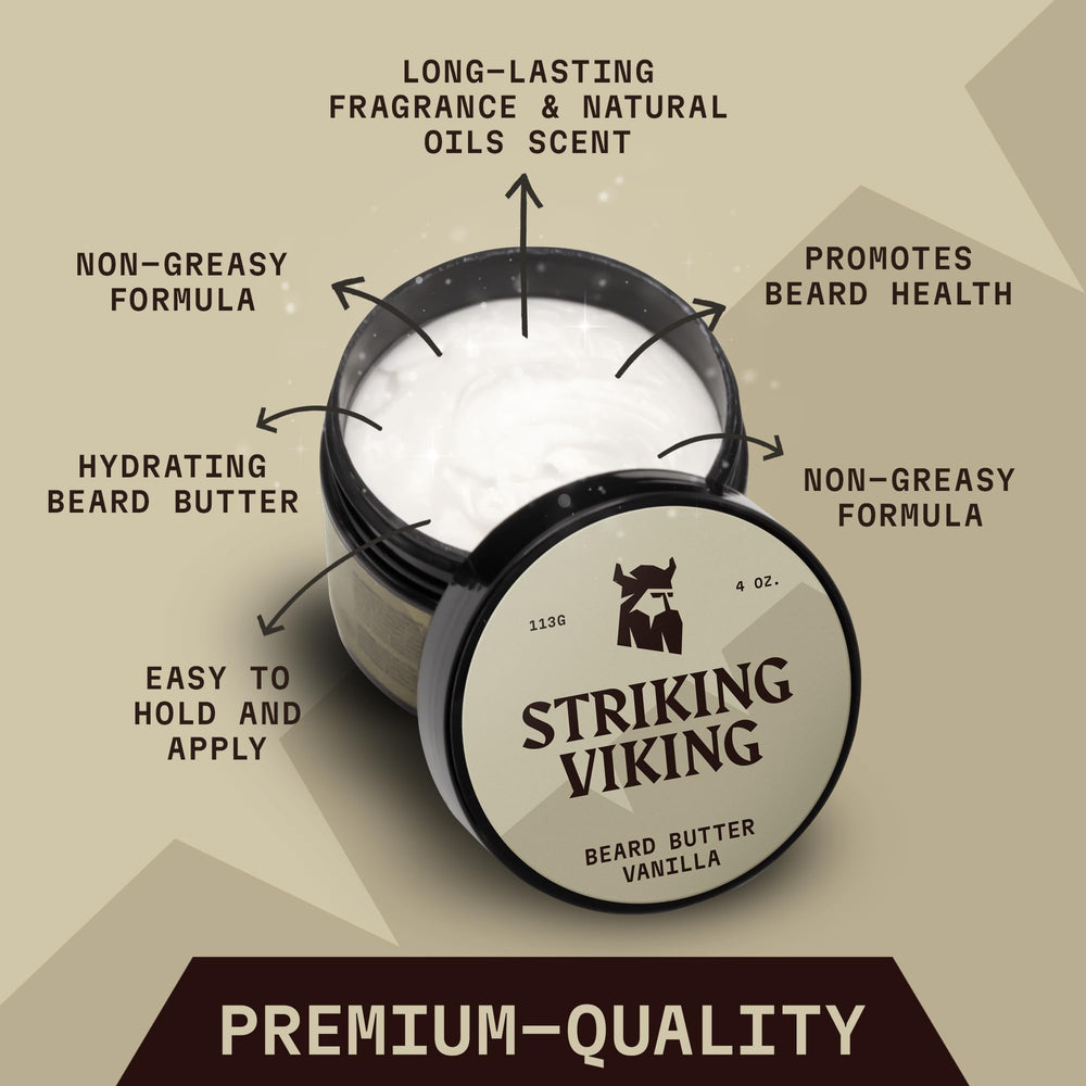 Striking Viking beard butter vanilla-scent offers a light, inviting aroma