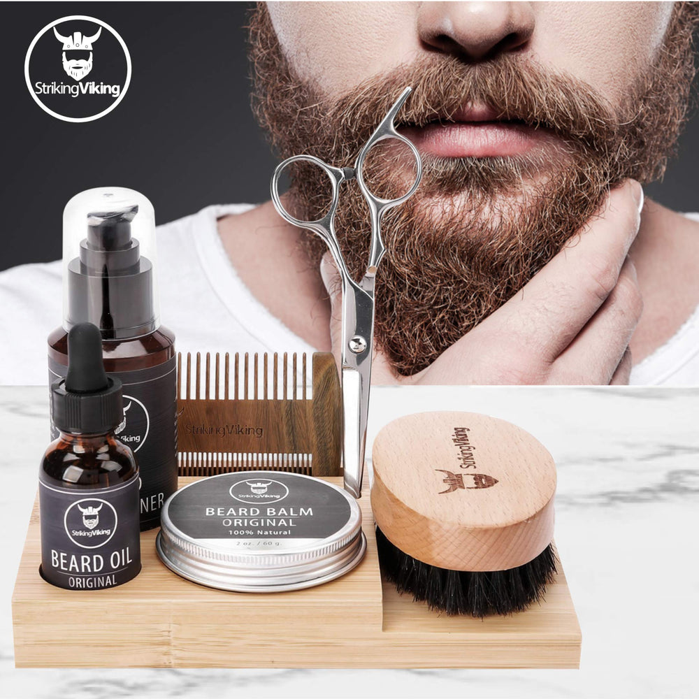 Striking Viking Beard Caddy compact design close-up shows tidy bathroom counter and easy reach