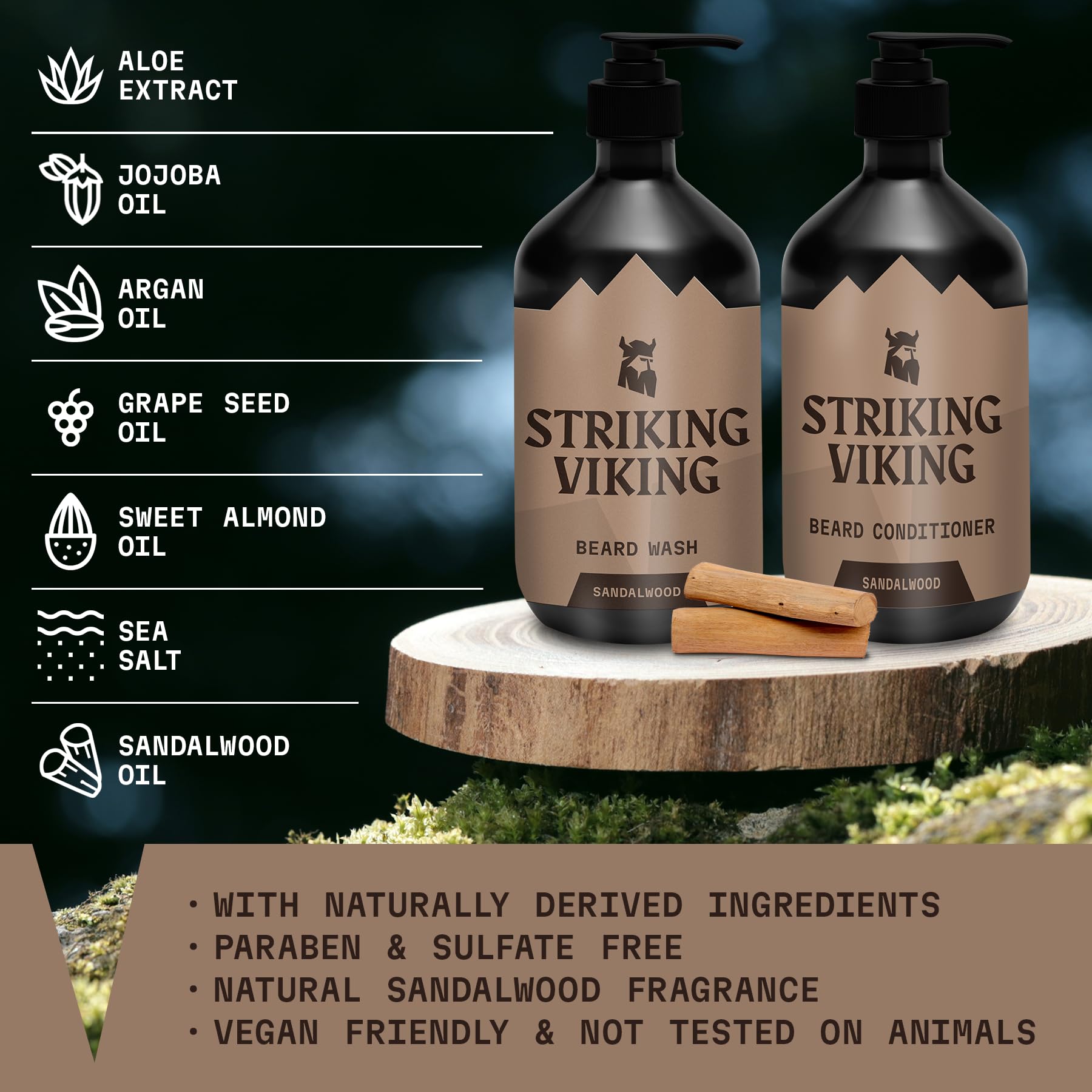 Striking Viking beard-conditioner-bottle: sandalwood aroma with hydration for softer beard