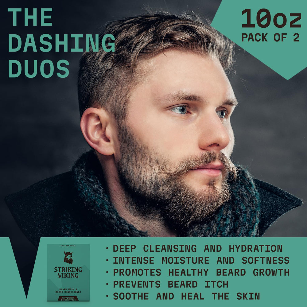 Striking Viking beard conditioner tube closeup highlights detangling and hydration for a smooth beard