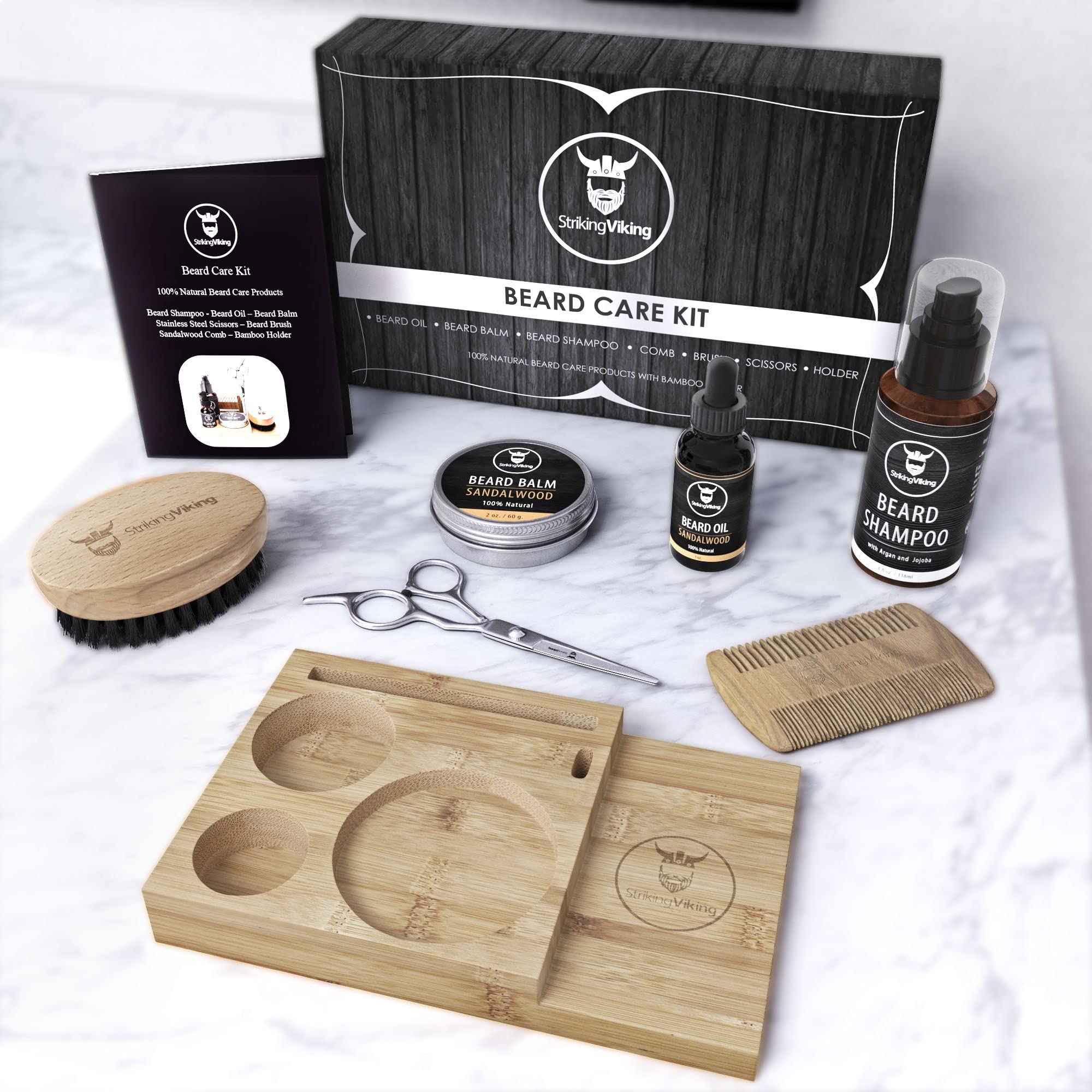 Striking Viking beard growth kit beard oil with sandalwood scent for softer beard texture