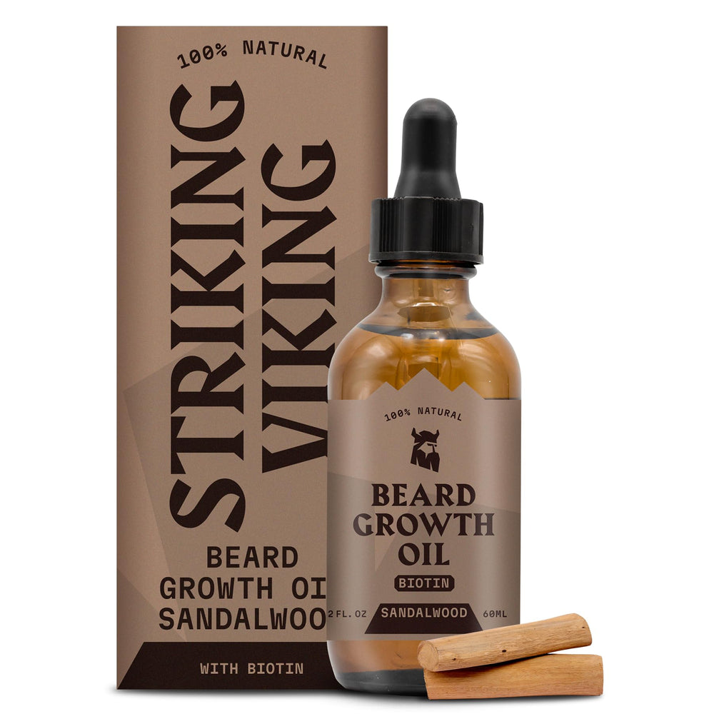 Striking Viking beard growth oil bottle with dropper for easy application and fuller beard