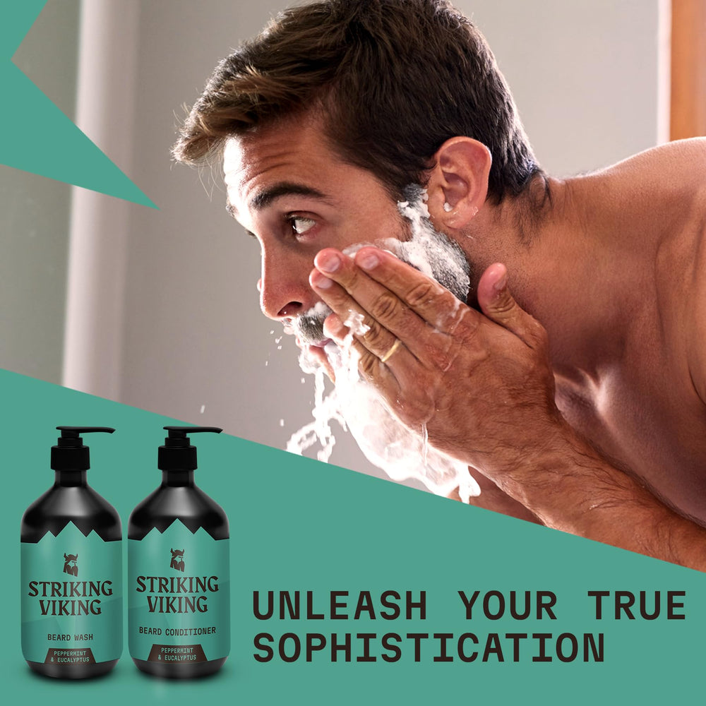 Striking Viking beard wash lather demonstrates cleansing foam for a soft beard