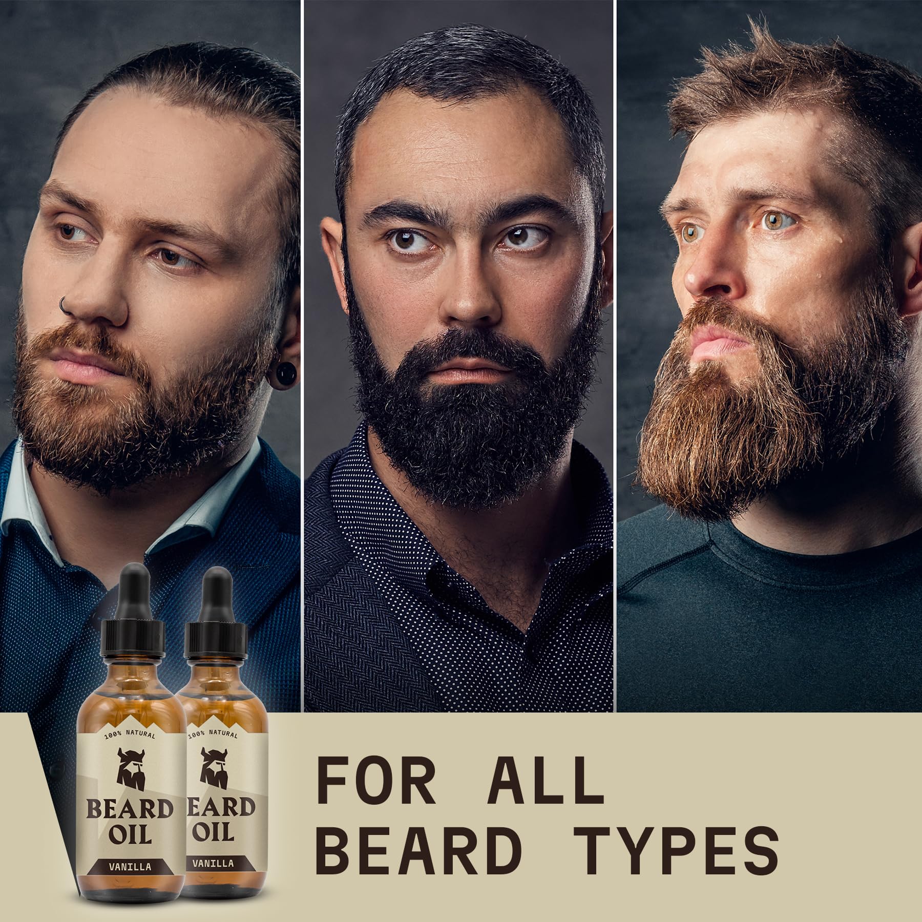 Striking Viking vanilla beard oil texture being applied for quick absorption.