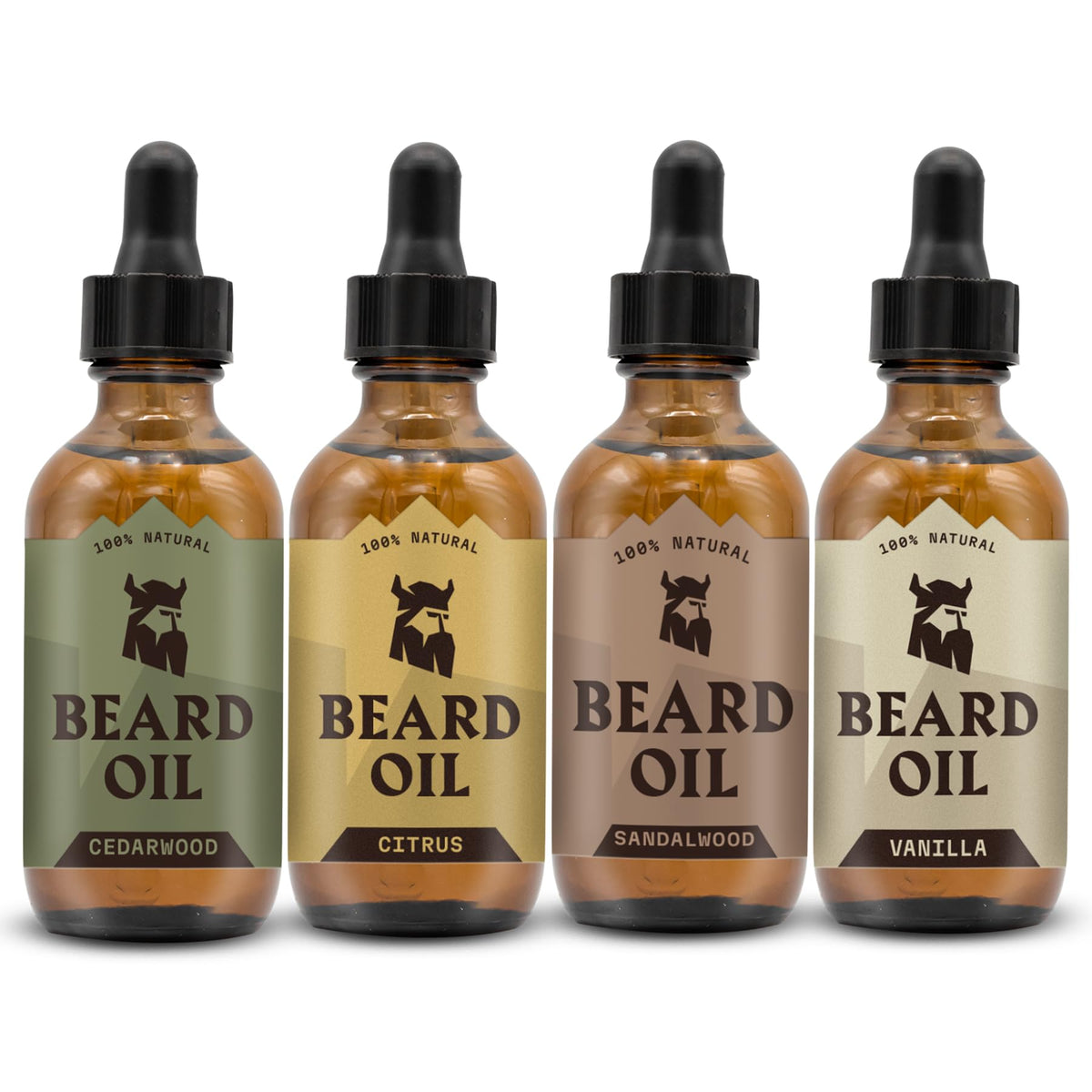 Striking Viking beard oil cedarwood vanilla bottle promotes hydrated, softer beard texture