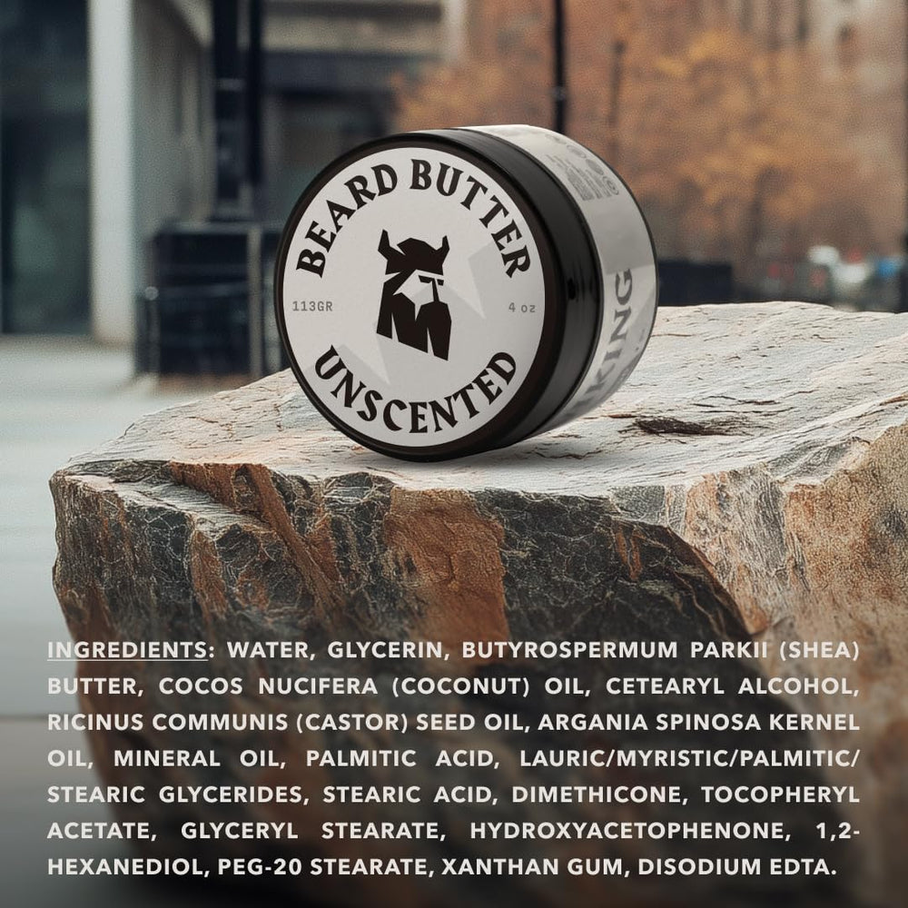 Striking Viking logo on packaging signals premium beard care